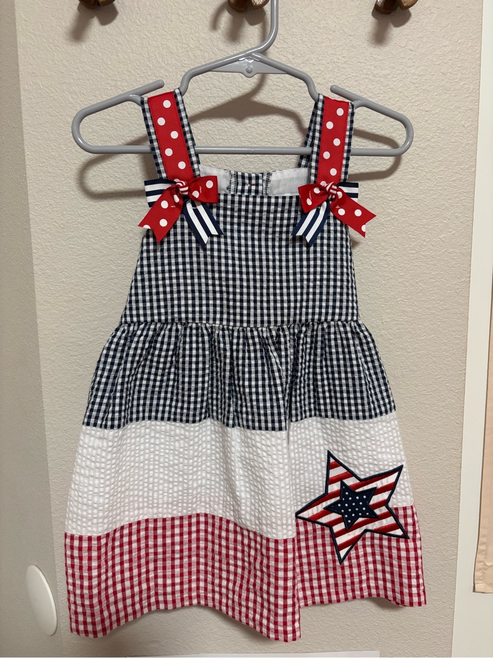 Girls Red, White & Blue Gingham Star Dress